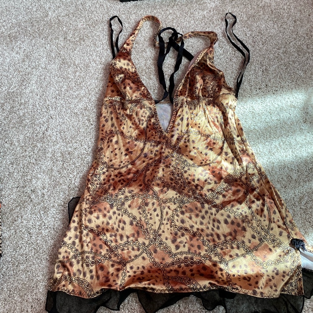 lingerie set. animal print. satin. size small